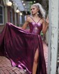Sparkly A-line Halter Metallic Prom Dresses With Ruched