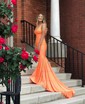 Mermaid V-neck Jersey Backless Beaded Prom Dresses