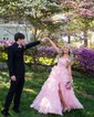 Ball Gown Off-the-shoulder Tulle Tiered Prom Dresses With 3D Floral