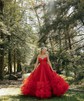 Ball Gown Strapless Tulle Ruffle Tiered Prom Dresses With Appliques