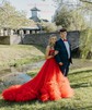 Ball Gown Strapless Tulle Ruffle Tiered Prom Dresses With Appliques