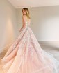 Ball Gown Scoop Neck Tulle Prom Dresses With Appliques
