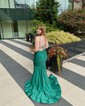 Black Mermaid V-neck Jersey Beaded Prom Dresses
