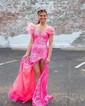 Mermaid Off-the-shoulder Sparkly Sequin Prom Dresses With Feather