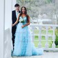Ball Gown V-neck Tulle Ruffle Tiered Prom Dresses With Beading