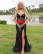 Mermaid Strapless Lace Tulle Prom Dresses With Appliques