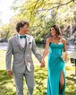Mermaid Strapless Satin Corset Prom Dresses With Ruched