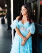 Ball Gown Off-the-shoulder Chiffon Ruffle Prom Dresses With Puff Sleeve