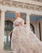 Ball Gown Off-the-shoulder Tulle Floral Prom Dresses With Puff Sleeve