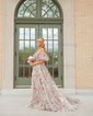 Ball Gown Off-the-shoulder Tulle Floral Prom Dresses With Puff Sleeve