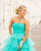 Ball Gown Strapless Tulle Ruffle Tiered Prom Dresses