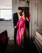 Mermaid Strapless Ruched Satin Prom Dresses With Appliques