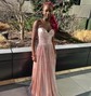 Sparkly A-line Cowl Neck Metallic Prom Dresses With Ruched