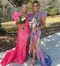 Mermaid Off-the-shoulder Sparkly Sequin Prom Dresses With Feather