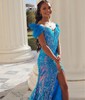 Mermaid Off-the-shoulder Sparkly Sequin Prom Dresses With Feather