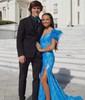 Mermaid Off-the-shoulder Sparkly Sequin Prom Dresses With Feather