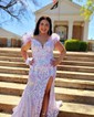 Mermaid Off-the-shoulder Sparkly Sequin Prom Dresses With Feather