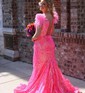Mermaid Off-the-shoulder Sparkly Sequin Prom Dresses With Feather