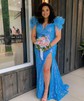Mermaid Off-the-shoulder Sparkly Sequin Prom Dresses With Feather