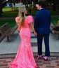 Mermaid Off-the-shoulder Sparkly Sequin Prom Dresses With Feather