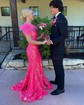 Mermaid Off-the-shoulder Sparkly Sequin Prom Dresses With Feather