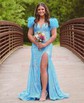 Mermaid Off-the-shoulder Sparkly Sequin Prom Dresses With Feather
