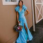 Mermaid Off-the-shoulder Sparkly Sequin Prom Dresses With Feather