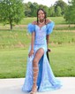 Mermaid Off-the-shoulder Sparkly Sequin Prom Dresses With Feather