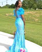 Mermaid Off-the-shoulder Sparkly Sequin Prom Dresses With Feather
