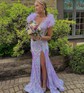 Mermaid Off-the-shoulder Sparkly Sequin Prom Dresses With Feather