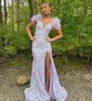 Mermaid Off-the-shoulder Sparkly Sequin Prom Dresses With Feather