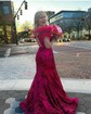 Mermaid Off-the-shoulder Sparkly Sequin Prom Dresses With Feather