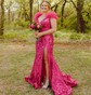 Mermaid Off-the-shoulder Sparkly Sequin Prom Dresses With Feather