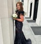 Mermaid Off-the-shoulder Sparkly Sequin Prom Dresses With Feather