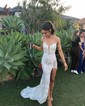 Sheath/Column V-neck Sparkly Sequin Prom Dresses With Appliques