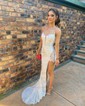 Sheath/Column V-neck Sparkly Sequin Prom Dresses With Appliques