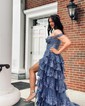 Ball Gown Off-the-shoulder Sequin Tiered Prom Dresses