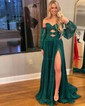 Ball Gown Off-the-shoulder Chiffon Pleated Prom Dresses With Puff Sleeve