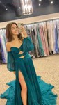 Ball Gown Off-the-shoulder Chiffon Pleated Prom Dresses With Puff Sleeve