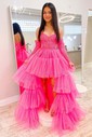Princess Sweetheart Lace Tulle Long Sleeves Tiered Prom Dresses