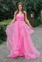 Princess Strapless Tulle Ruffle Prom Dresses