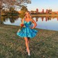 Unique Gold Skater Organza Ruffle Homecoming Dresses