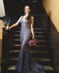 Mermaid V-neck Backless Sparkly Sequin Prom Dresses
