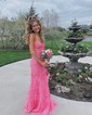 Sheath/Column Strapless Tulle Corset Prom Dresses With Appliques