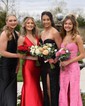 Sheath/Column Strapless Tulle Corset Prom Dresses With Appliques