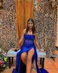 Sheath/Column Strapless Satin Corset Prom Dresses With Ruched