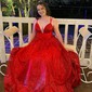 Ball Gown V-neck Tulle Prom Dresses With Ruched