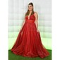 Ball Gown V-neck Tulle Prom Dresses With Ruched