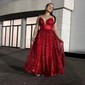 Ball Gown V-neck Tulle Prom Dresses With Ruched