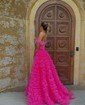 Ball Gown Off-the-shoulder Tulle Tiered Prom Dresses With Feather